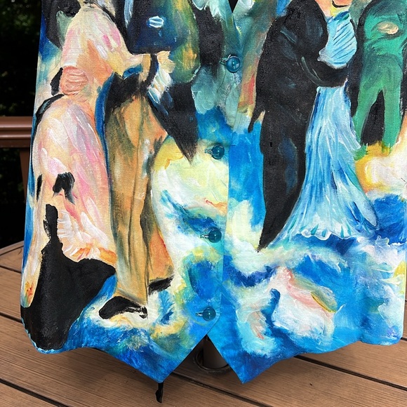 Unisex hand painted vest, adjustable. Will fit large to XL. 4 buttons in blue. - Picture 7 of 10